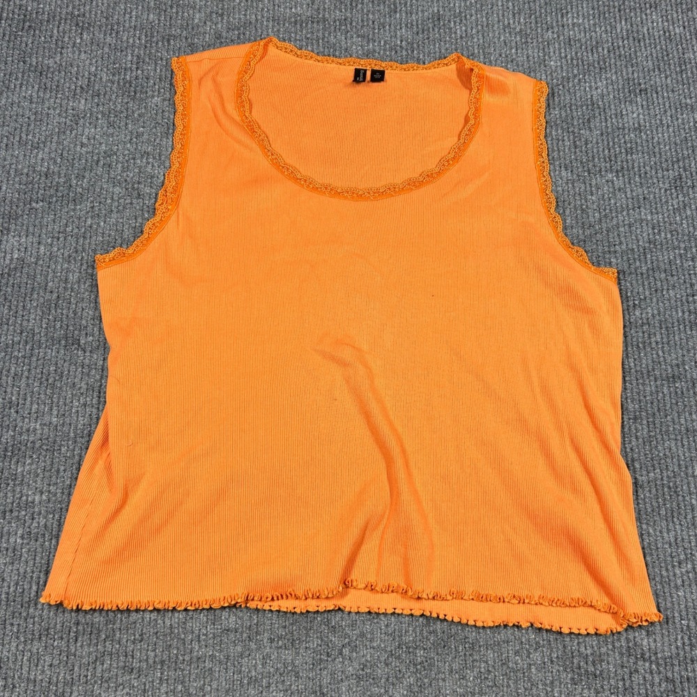 Essentials By Milano Tank Top Womens 3X Orange Ribbed Lace Trim Scoop Neck Plus‎